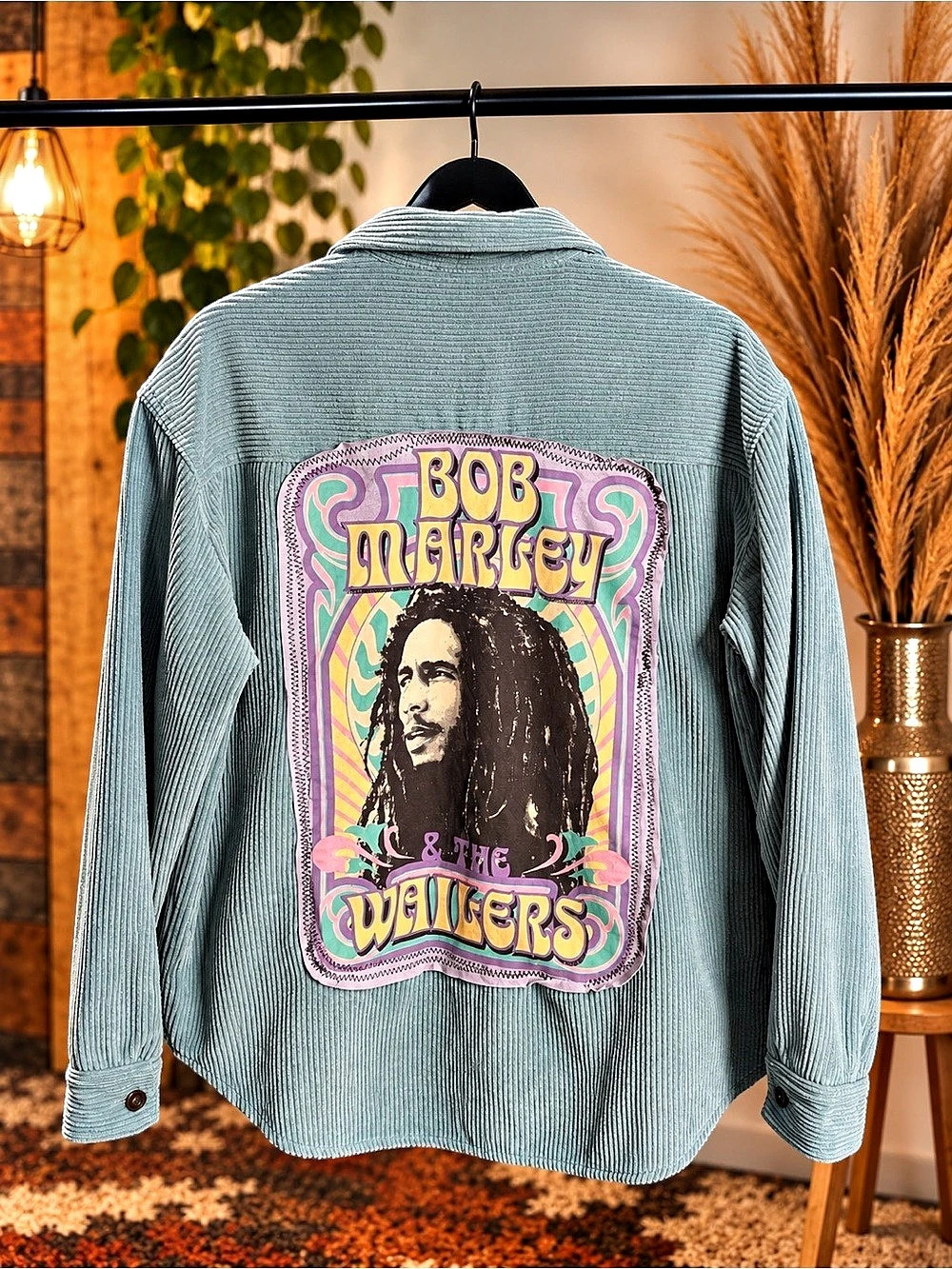 Handmade Upcycled Corduroy Shirt featuring Bob Marley and The Wailers graphic